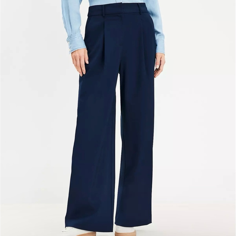 LOFT Curvy Petite Navy Wide-Leg Women's Pant’s